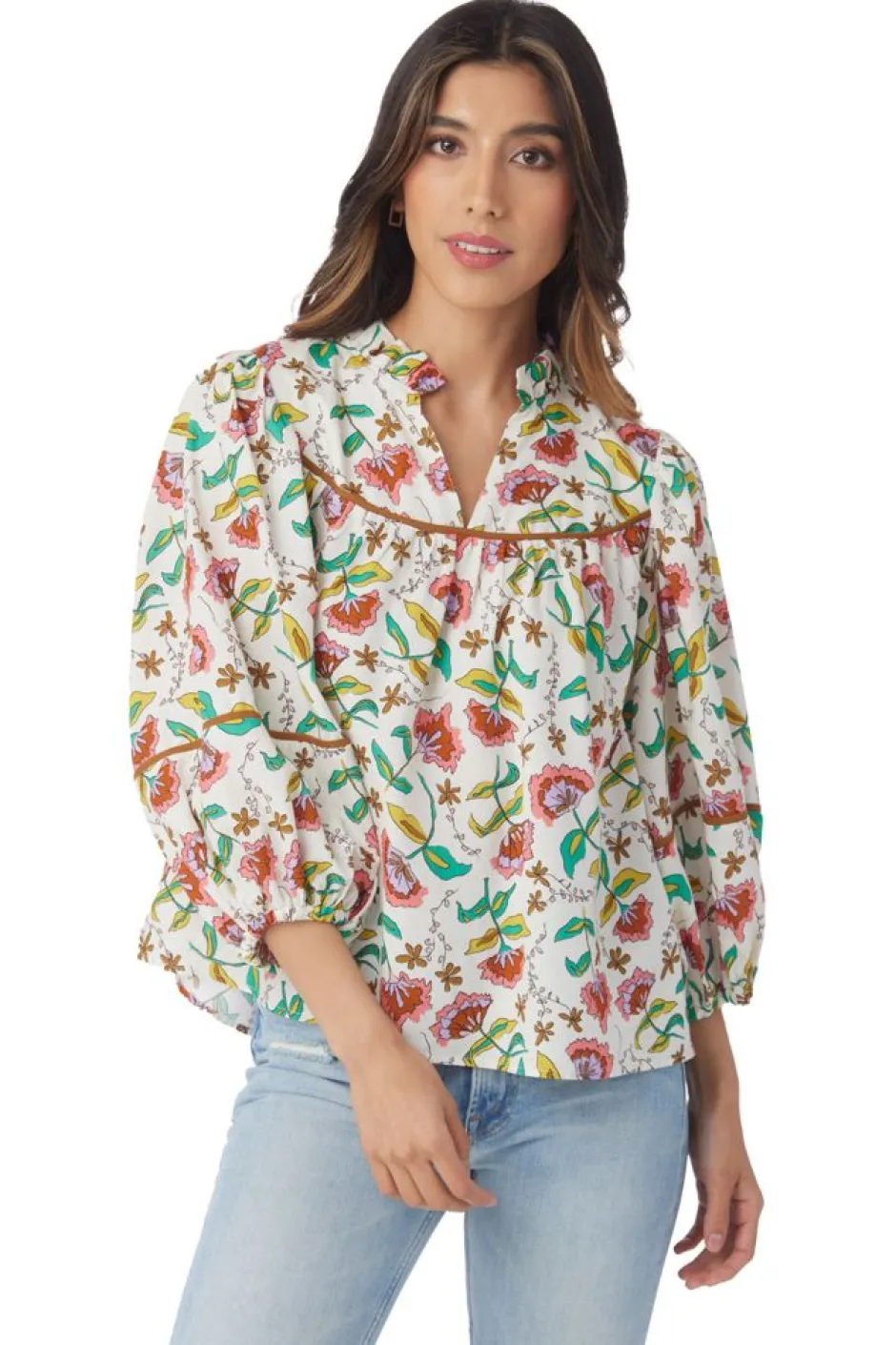Blouses-Crosby By Mollie Burch Rosie Top Woodcut Floral