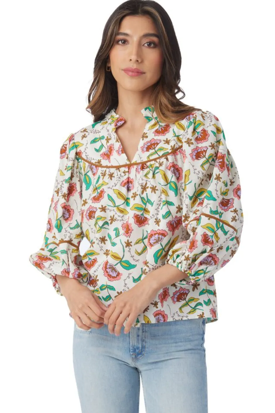 Blouses-Crosby By Mollie Burch Rosie Top Woodcut Floral
