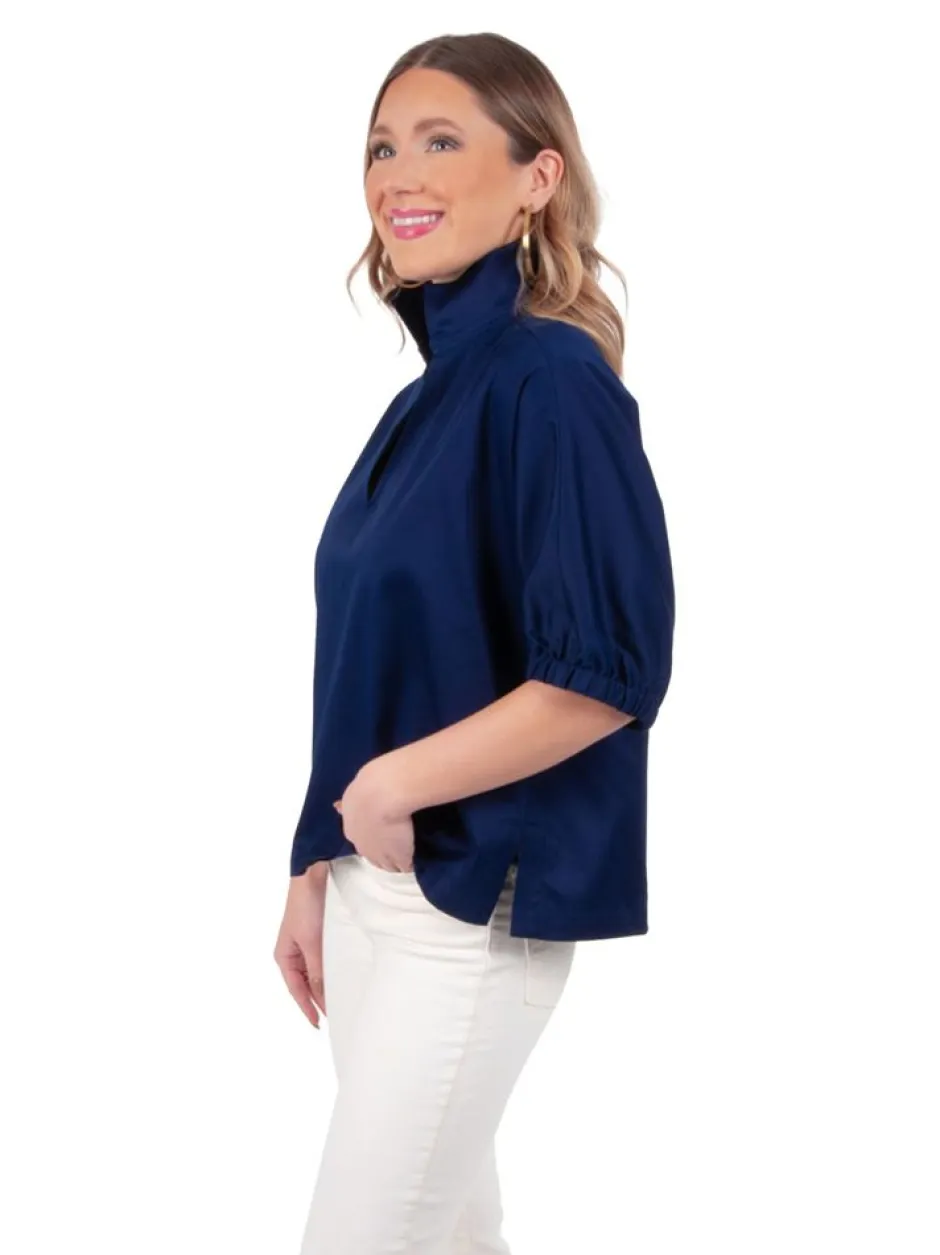 Blouses-Emily McCarthy Poppy Top Navy Cotton Poplin