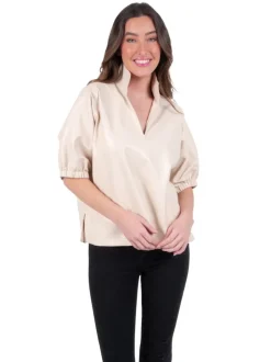 Blouses-Emily McCarthy Poppy Top Sandshell Vegan Leather