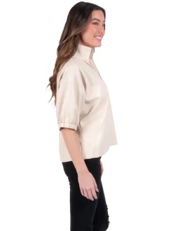 Blouses-Emily McCarthy Poppy Top Sandshell Vegan Leather