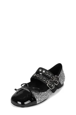 Flat-Jeffrey Campbell Balletic Silver Glitter Black