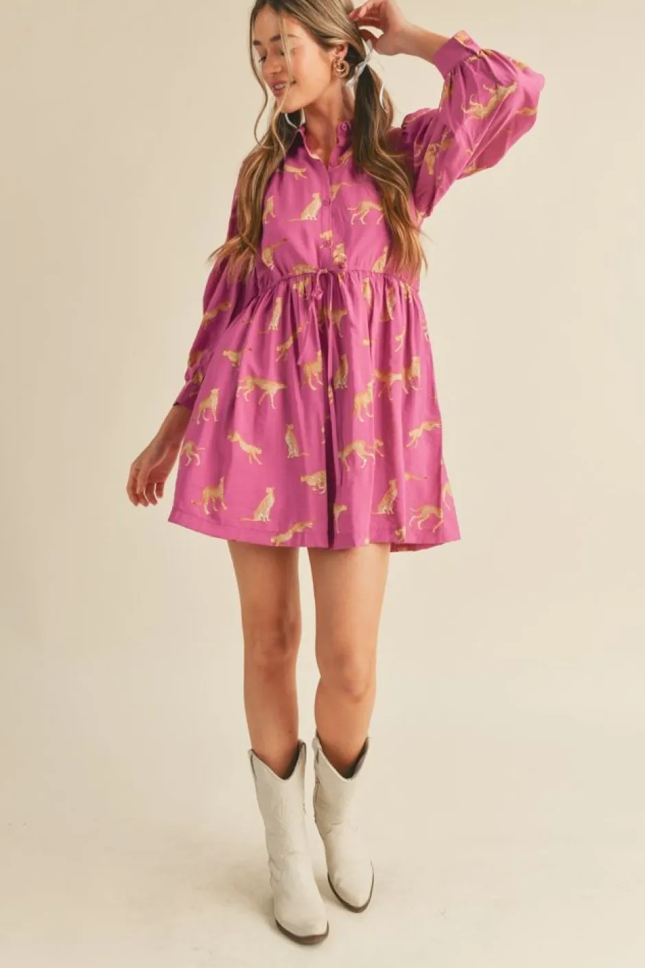 Mini-&Merci &Merci Cheetah Print Button Down Dress