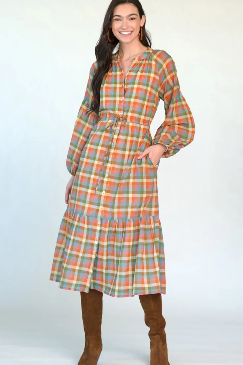 Midi-Olivia James the Label Emory Autumn Plaid Dress