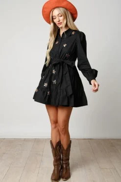 Mini-Peach Love California Star Sequin Patch Shirt Dress