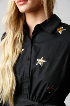 Mini-Peach Love California Star Sequin Patch Shirt Dress