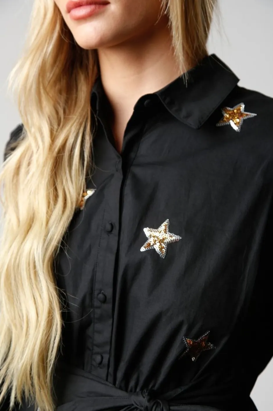 Mini-Peach Love California Star Sequin Patch Shirt Dress