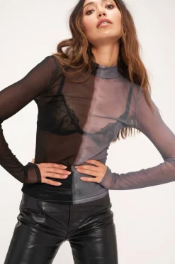 Blouses-Project Social T Insider Tie Dye Mesh Mockneck - Stormy Horizon Dye