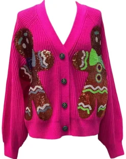 Sweaters-Queen of Sparkles Gingerbread Hot Pink Cardigan