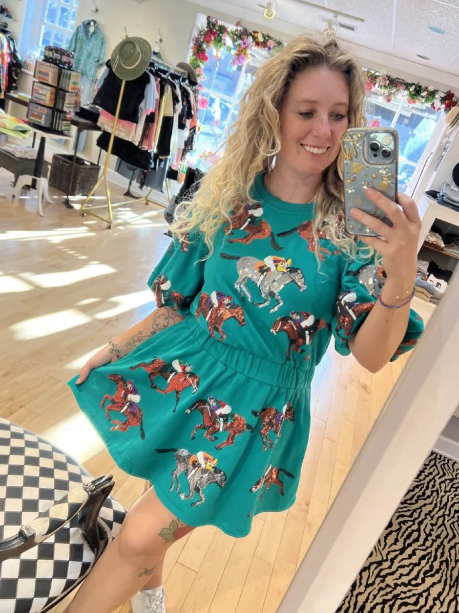 Mini-Queen of Sparkles Green Horse & Jockey Dress
