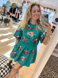 Mini-Queen of Sparkles Green Horse & Jockey Dress