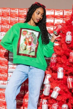 Sweatshirts-Queen of Sparkles Green Santa Drinking Coke Sweatshirt