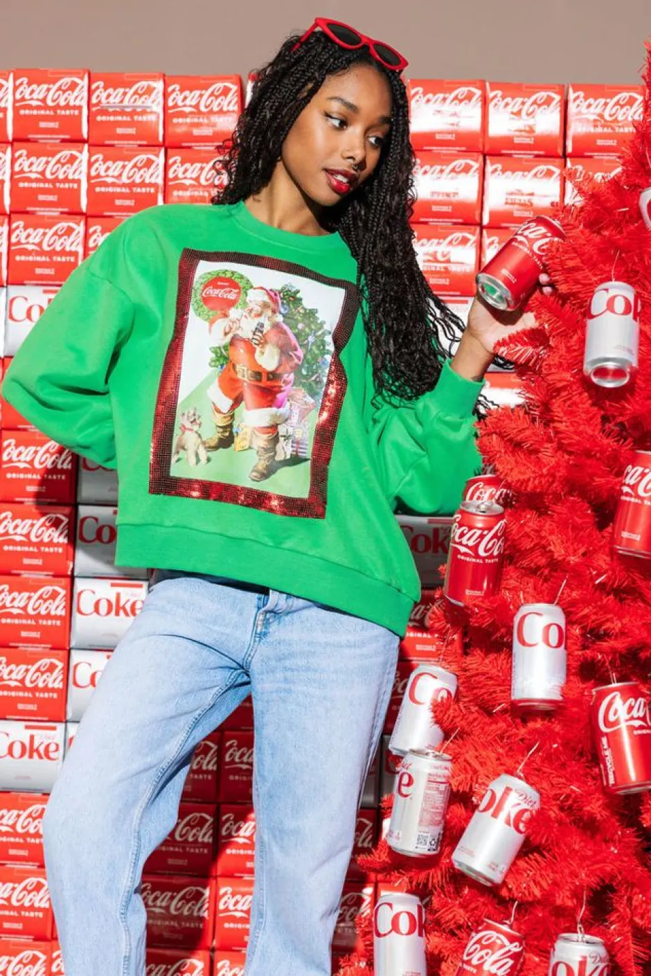 Sweatshirts-Queen of Sparkles Green Santa Drinking Coke Sweatshirt