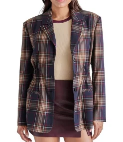 Jackets-Steve Madden Frida Plaid Jacket Navy