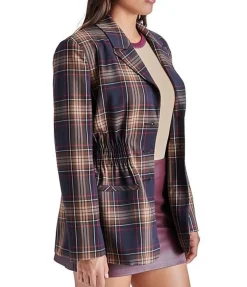 Jackets-Steve Madden Frida Plaid Jacket Navy