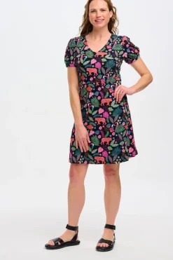 Mini-Sugarhill Brighton Annette V-Neck Jersey Dress - Black, Tigers & Toucans