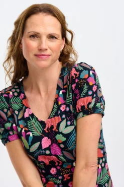Mini-Sugarhill Brighton Annette V-Neck Jersey Dress - Black, Tigers & Toucans