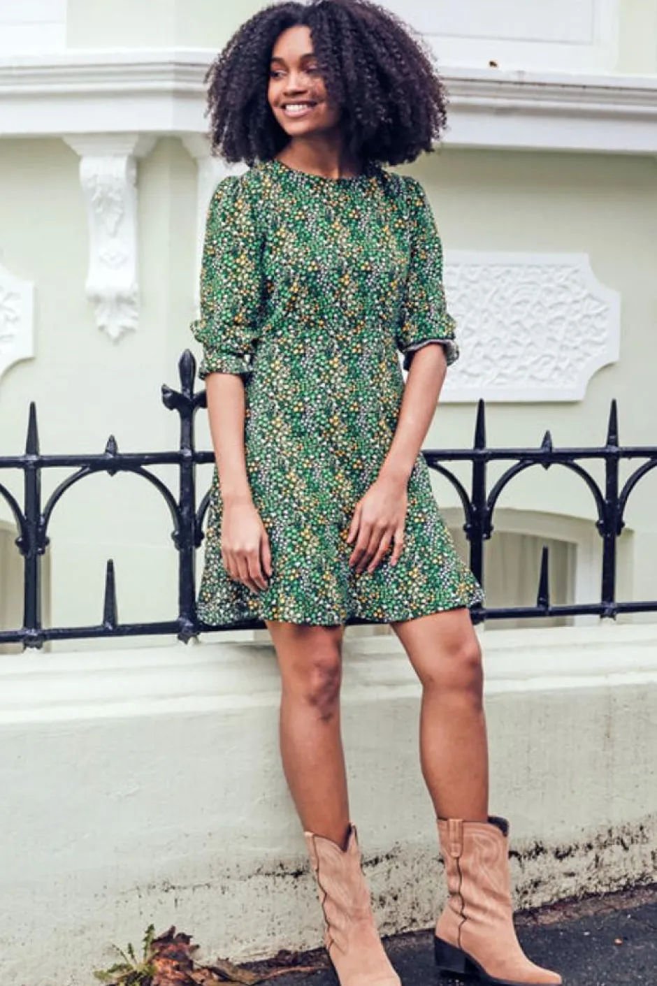 Mini-Sugarhill Brighton Lorelei Dress - Black/Green, Ditsy Floral