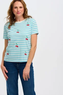 T-Shirts-Sugarhill Brighton Maggie T-Shirt - Blue/White, Cherry Embroidery