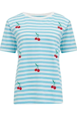T-Shirts-Sugarhill Brighton Maggie T-Shirt - Blue/White, Cherry Embroidery
