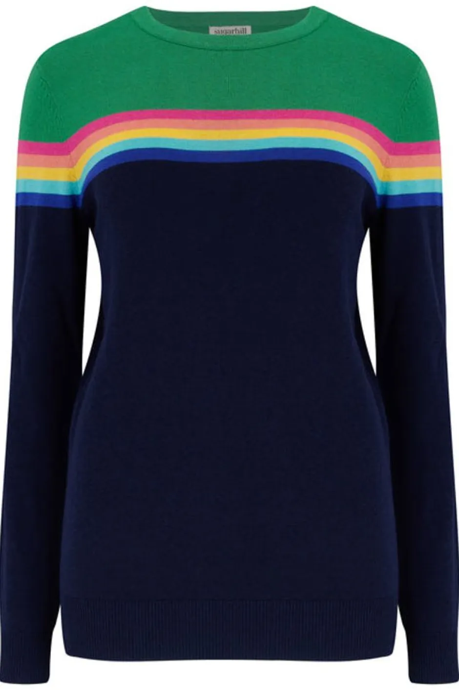 Sweaters-Sugarhill Brighton Rita Jumper - Navy/Green, Rainbow Split