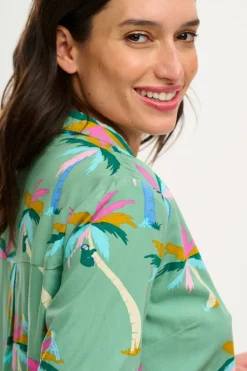 Blouses-Sugarhill Brighton Santana Shirt - Green, Rainbow Palms